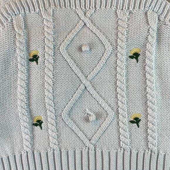 Blue Knit Tank Top & Cardigan Sweater Set Flowers Dainty M Pastel Floral - Picture 3 of 7
